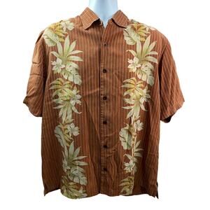 Tommy Bahama Shirt Mens Large Orange Floral Tencel Casual Outdoor